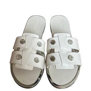 DKNY White Sandals with Silver Accents